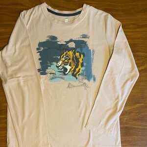 Tea Collection Size 16 Cream Long-Sleeved Roaring Tiger Graphic Tee
